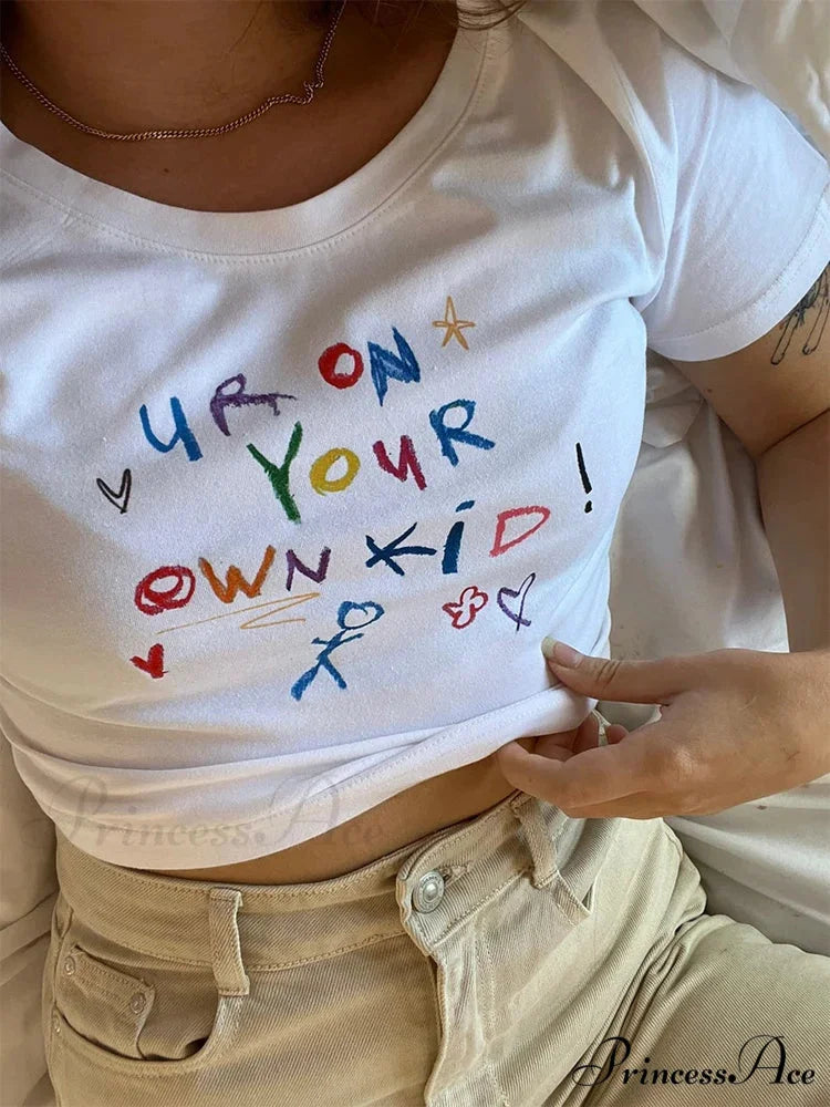 Adorable Letter Print Crop Top T-shirt t-shirt-250223