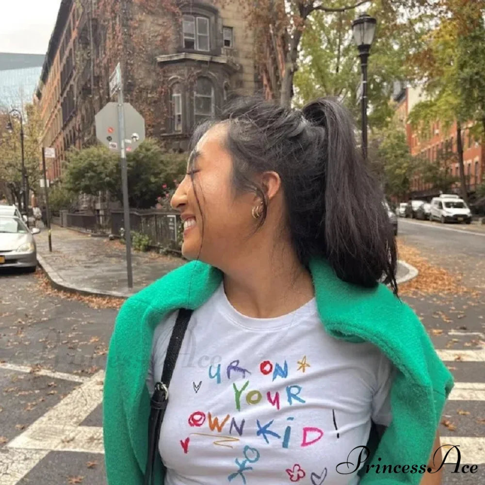 Adorable Letter Print Crop Top T-shirt t-shirt-250223