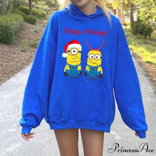 Adorable Merry Minions Plus Velvet Sports Christmas Hoodie Blue / S Christmas Hoodies-L