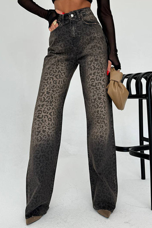 Leopard Embossed Straight Jean