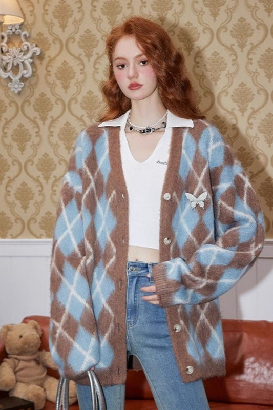 Relaxed Diamond Pattern Cardigan