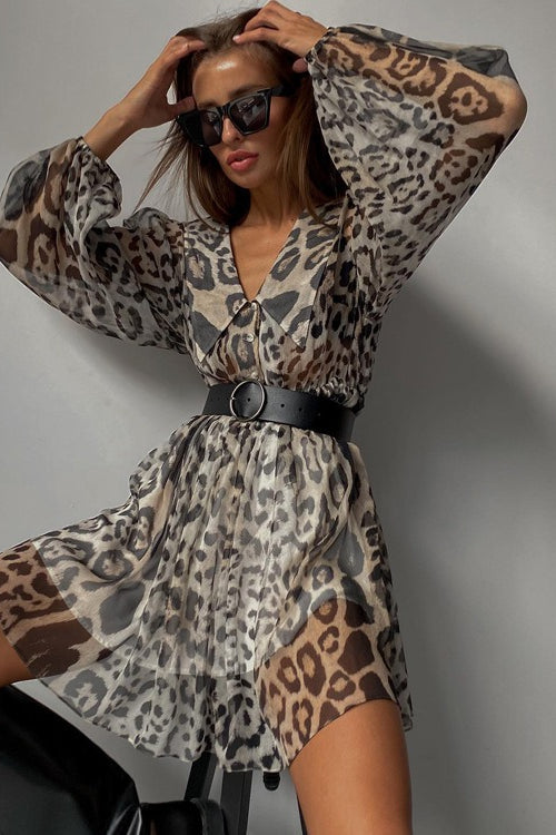 Chiffon Leopard Print Peter Pan Collar Mini Dress