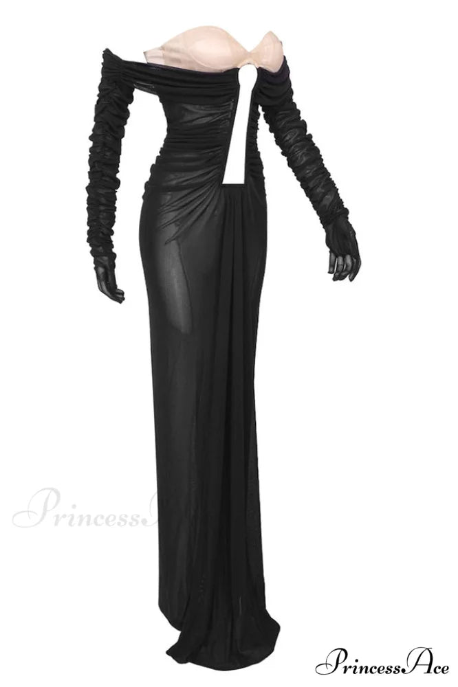 Afanen Bustier Stylish Ruched Mesh Dress