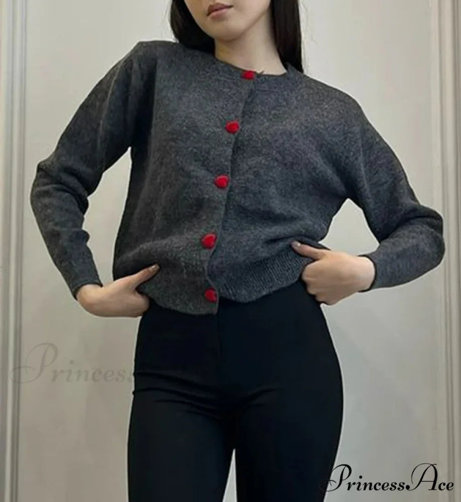 Affection Button Baggy Knit Cardigan Dark Gray / One Size cardigans-241228