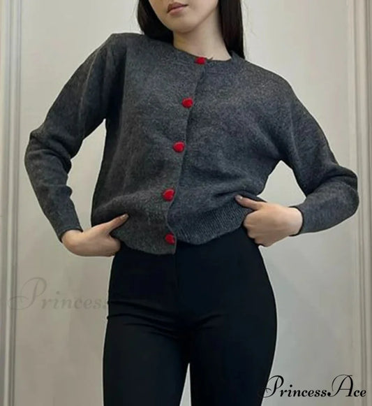 Affection Button Baggy Knit Cardigan Dark Gray / One Size cardigans-241228