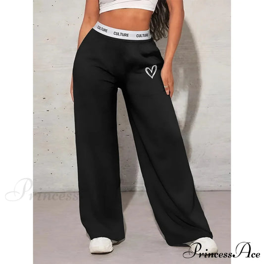 Affection Print Informal Broad Leg Trousers Black / XS pants-241228