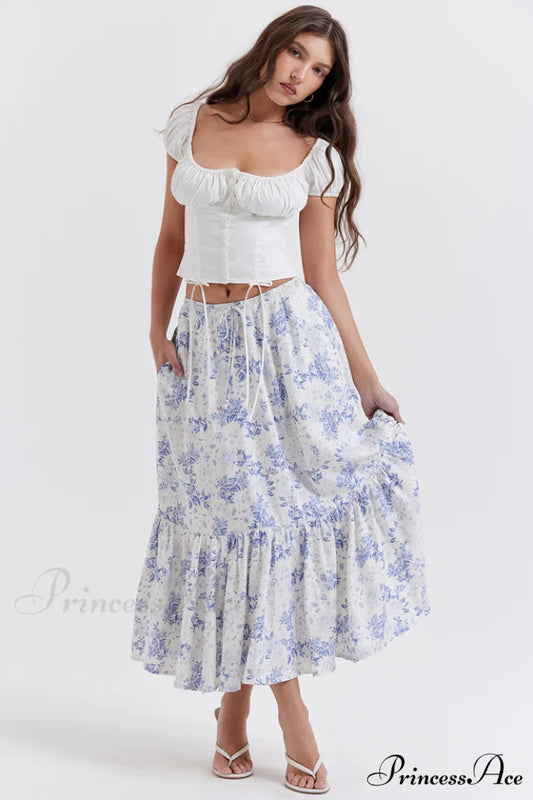 Aitana Blue Print Charming Top + Skirt Set