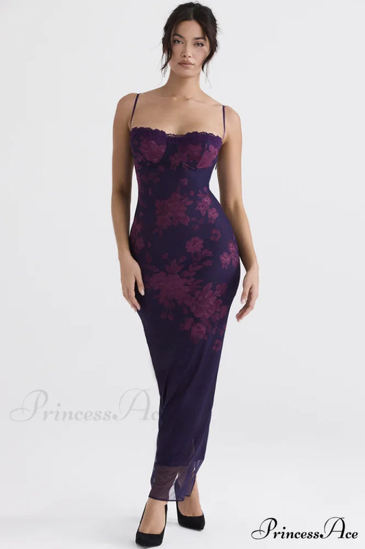 Aiza Purple Stylish Floral Dress XS / Purple