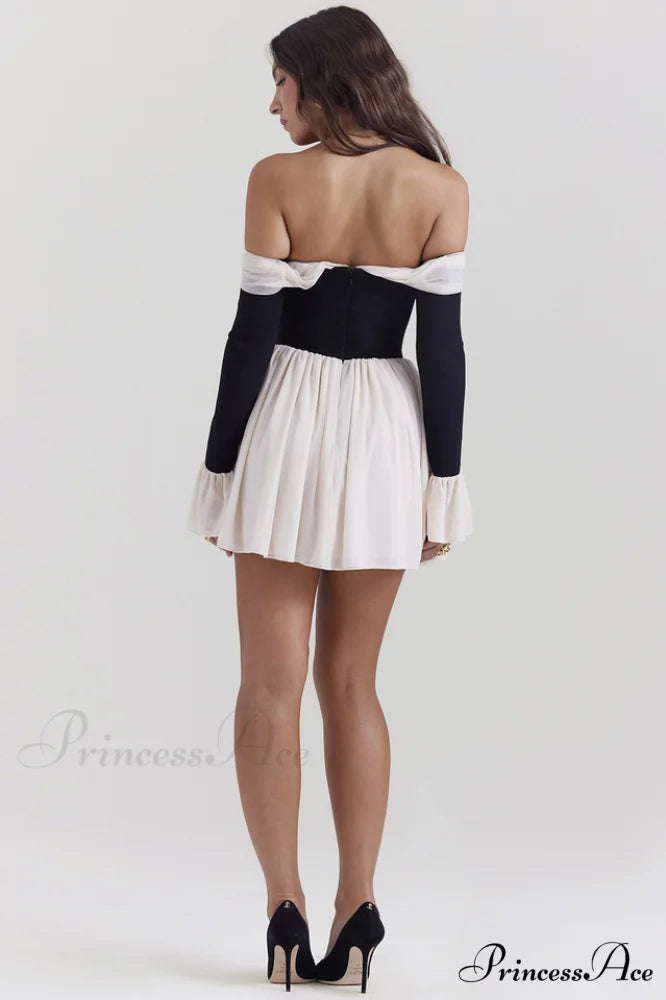 Alana Black & Charming Cream Off Shoulder Dress