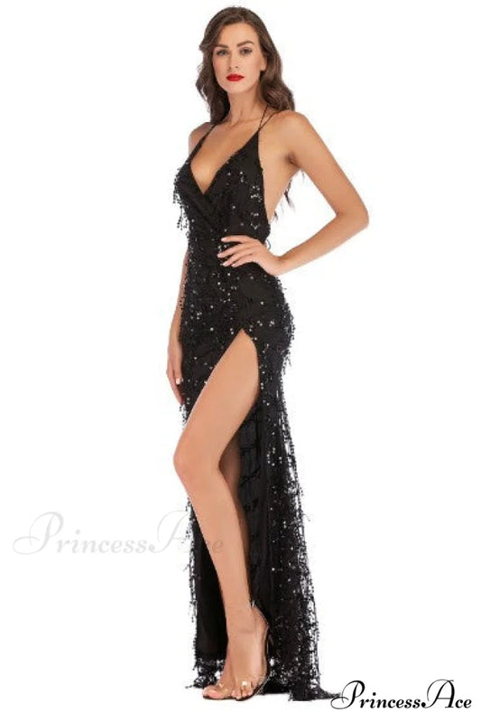 Alese Scroll Sequin Charming Cross Back Mermaid Dress