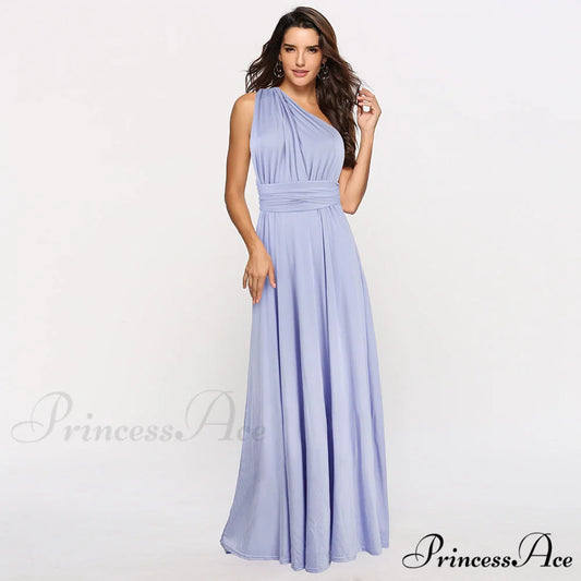 Alexandra Satin Lace Charming Back A-Line Dress Baby Blue / S