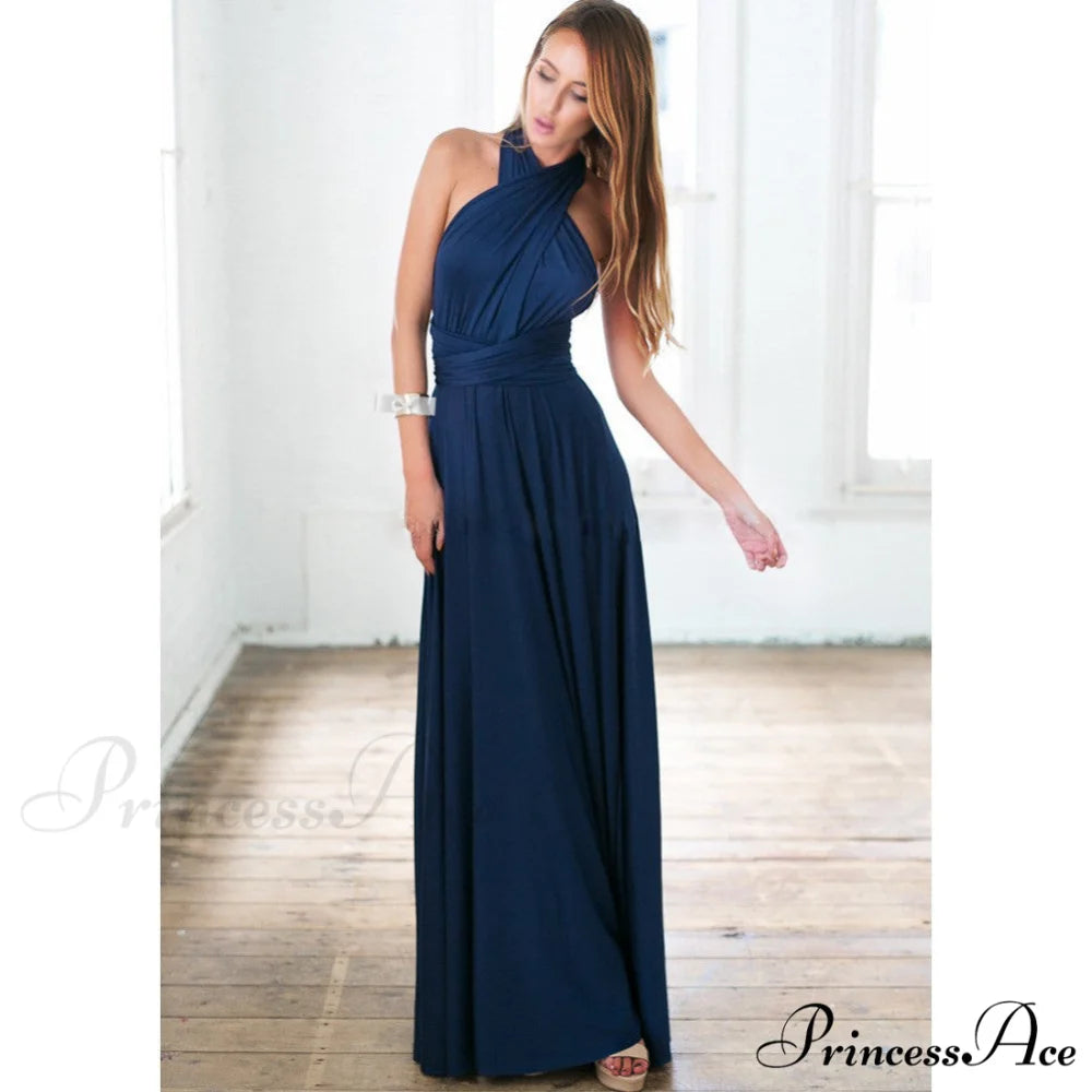 Alexandra Satin Lace Charming Back A-Line Dress Navy / S