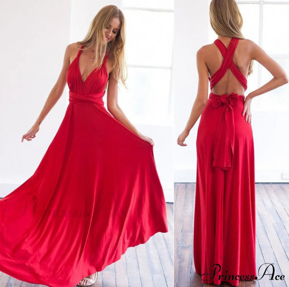 Alexandra Satin Lace Charming Back A-Line Dress Red / S