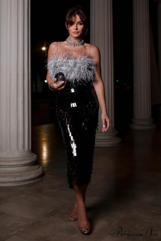 Aleyna Feather Top Charming + Sequin Skirt Set