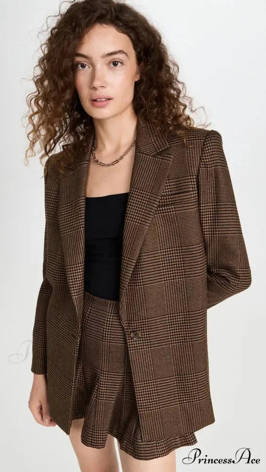 Alice + Olivia Plaid Graceful Blazer And Skirt Set 8 Days / XS / Brown