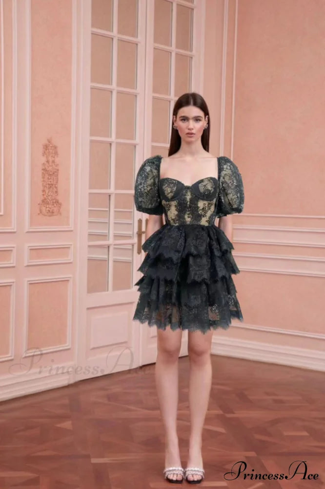 Alix Puff Shoulder Charming Tiered Mini Dress