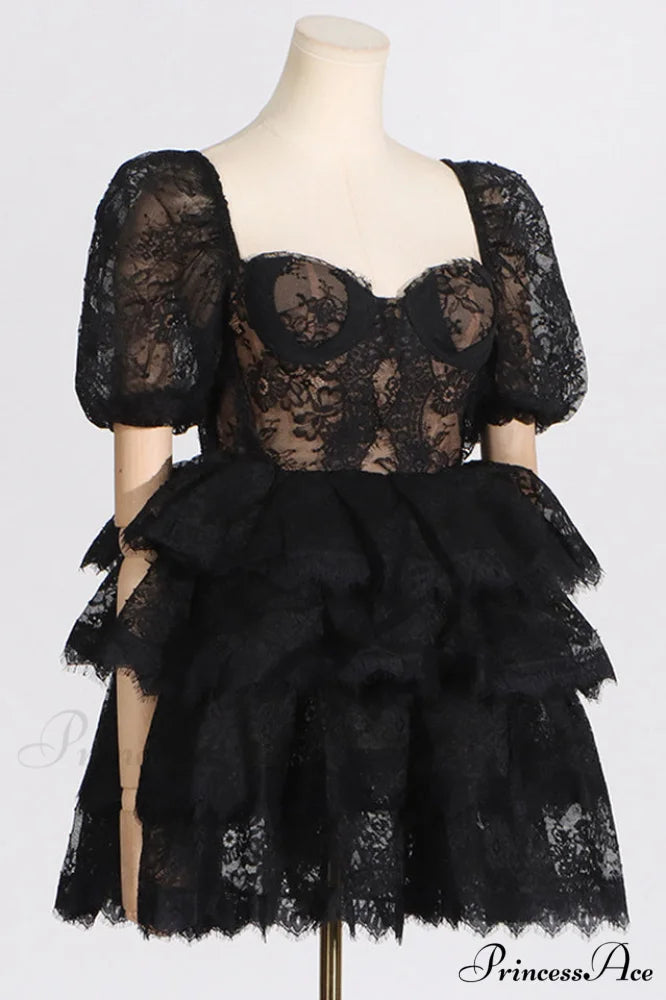 Alix Puff Shoulder Charming Tiered Mini Dress