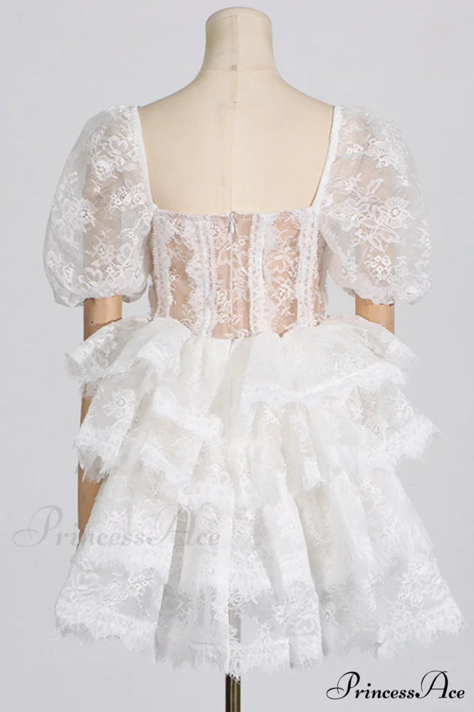 Alix Puff Shoulder Charming Tiered Mini Dress