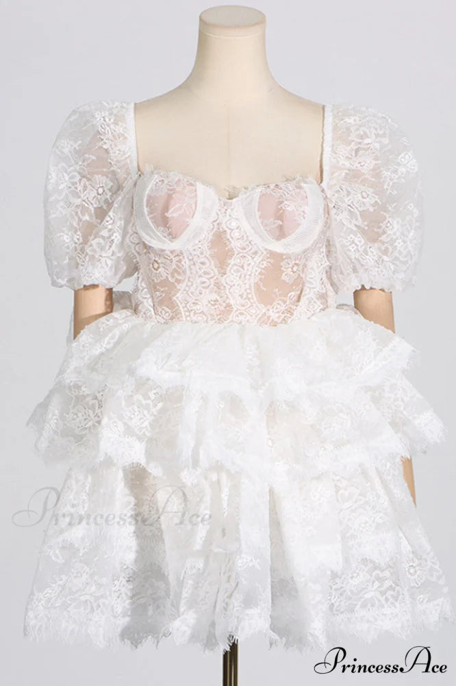 Alix Puff Shoulder Charming Tiered Mini Dress