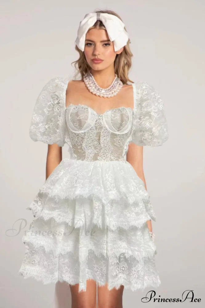 Alix Puff Shoulder Charming Tiered Mini Dress