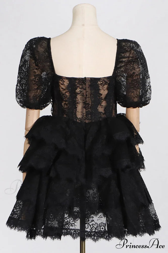 Alix Puff Shoulder Charming Tiered Mini Dress