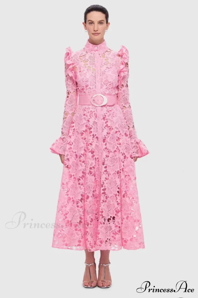 Aliyah Lace Fashion Charming Sleeve Midi Dress S / Blush