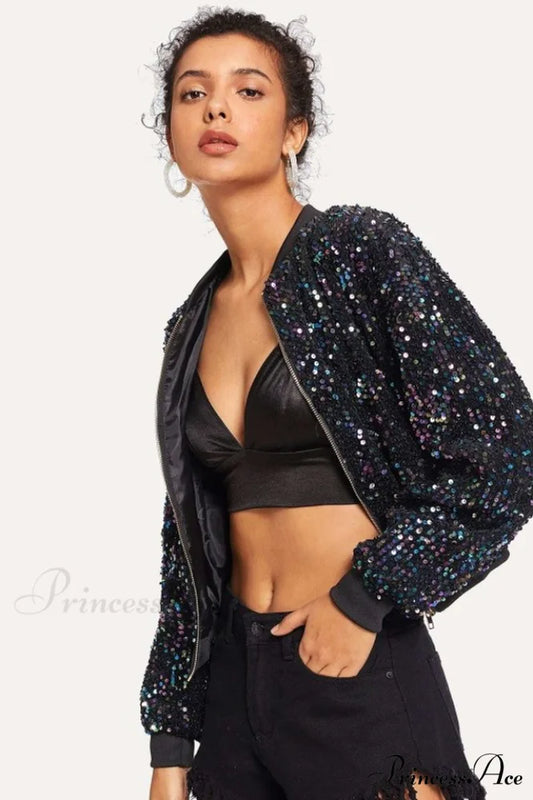 All Eyes on Charming You Sequin Bomber Jacket S / Multi Color