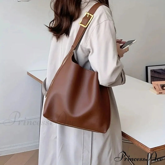 All-Match Simple Synthetic Leather Shoulder Bag SB372-Brown shoulder-250126