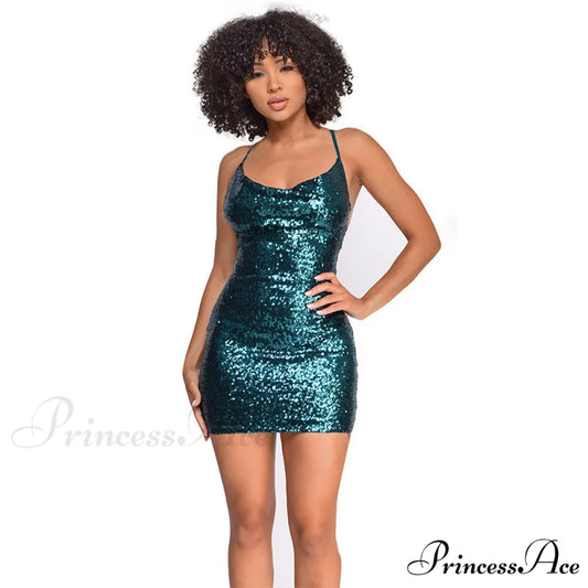 All The Drama Charming Sequin Mini Dress Blue-Green / S