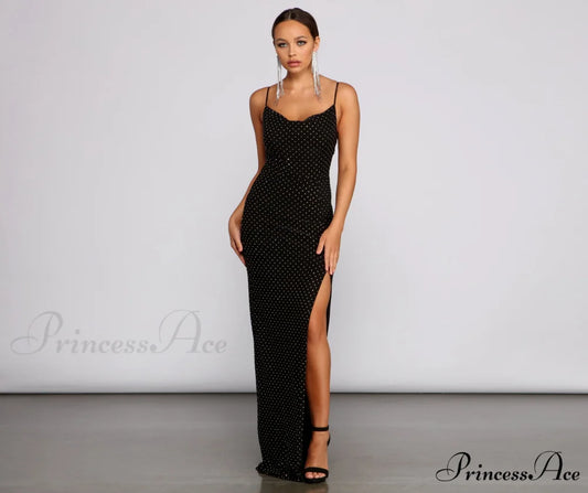 Allison High Slit Charming Embellished Formal Dress WINE / XS