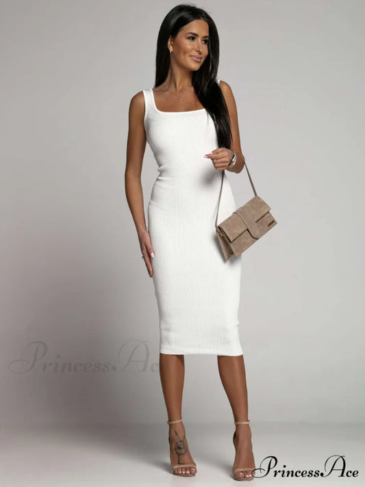 Allure Them All Scoop Graceful Neck Tank Midi Dress WHITE / XS