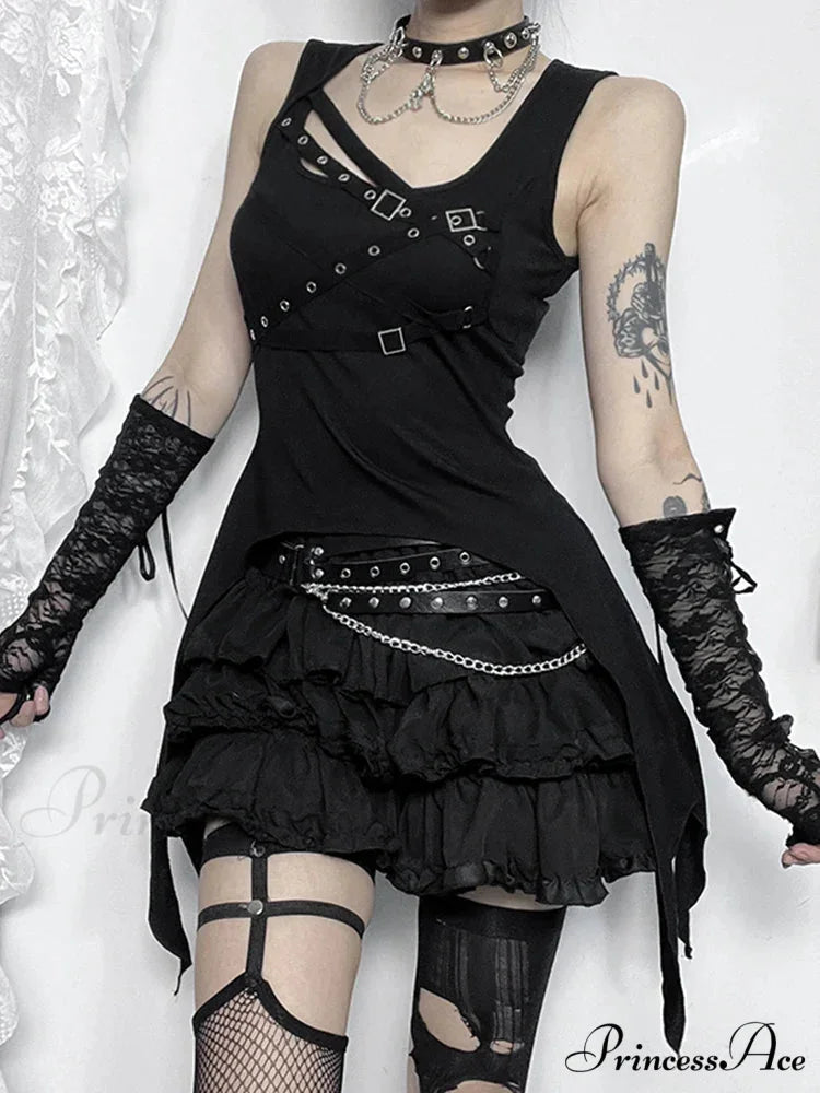 Alt Goth Cyber Y2K Gothic Eyelet Bandage Crop Top
