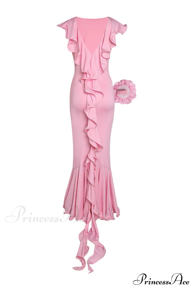 Amalie Ruffle Stylish Draped Maxi Dress S / Pink