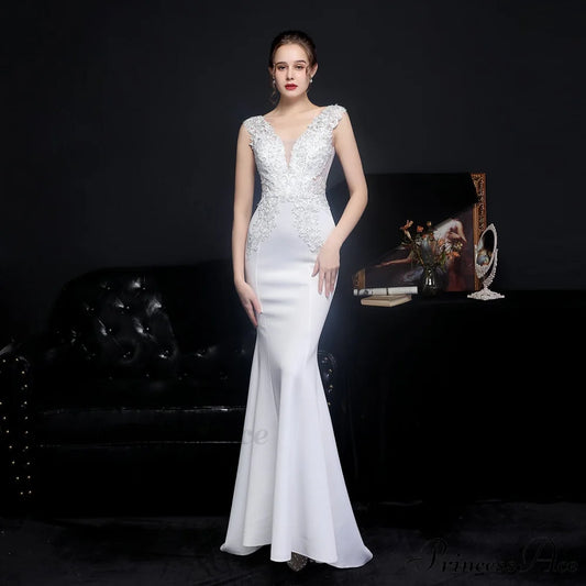 Amelia embroidered Stylish sequined fishtail dress WHITE / XS