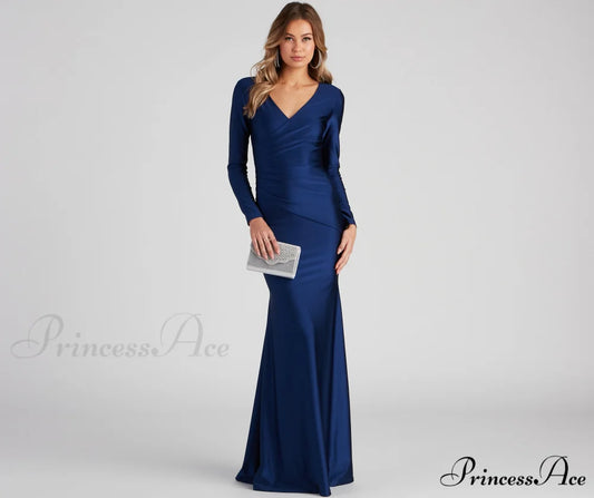 Amelia Long Stylish Sleeve Mermaid Dress BLUE / XS