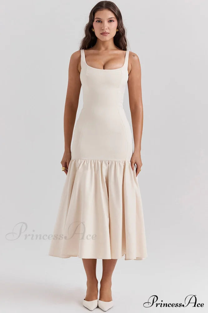 Amore Dropped Stylish Waist Midi Dress XS / White