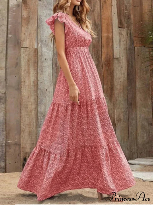 and swing long print skirt women’s Spring V-neck large with floral design