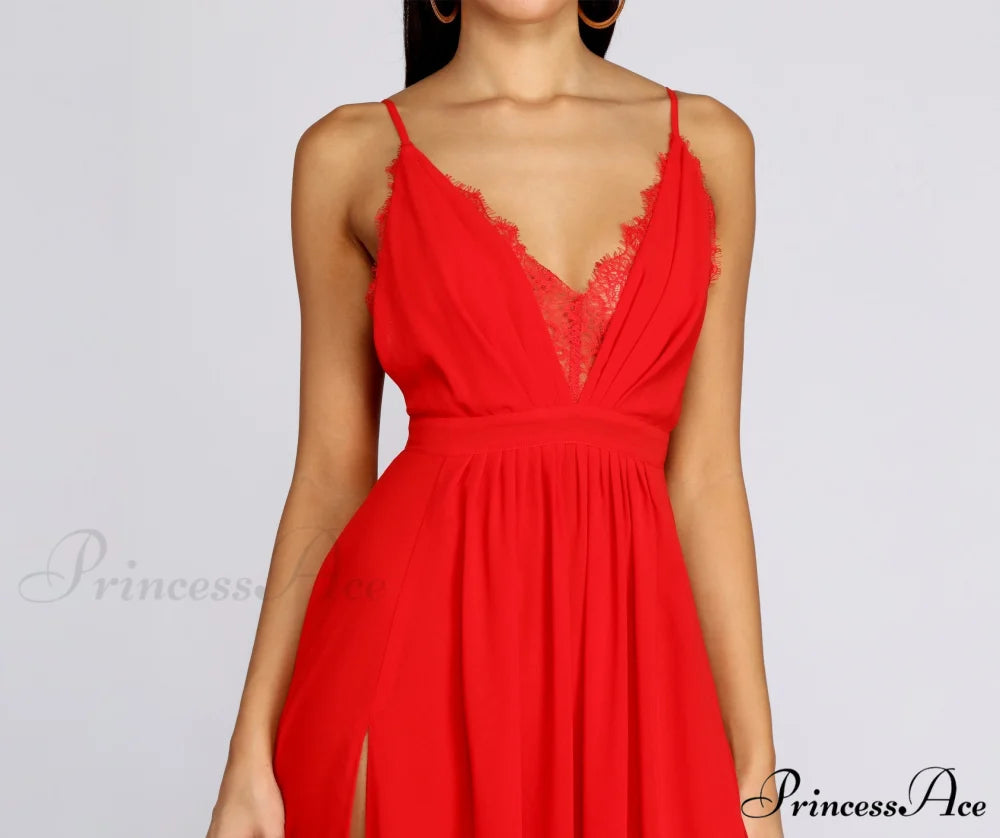 Angelique Formal High Charming Slit Lace Dress