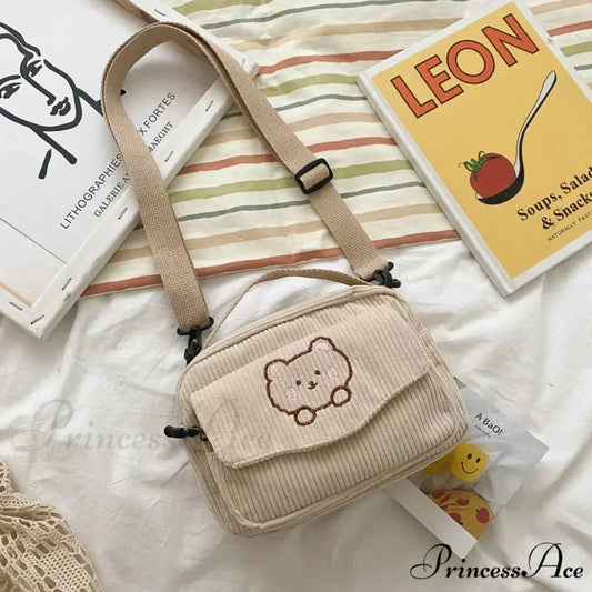 Animated Bear Informal Crossbody Shoulder Bag Beige crossbody-250126