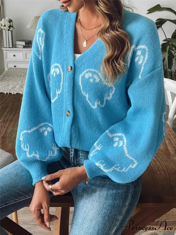 Animated Jacquard Halloween Button-up Cardigan cardigans-241228
