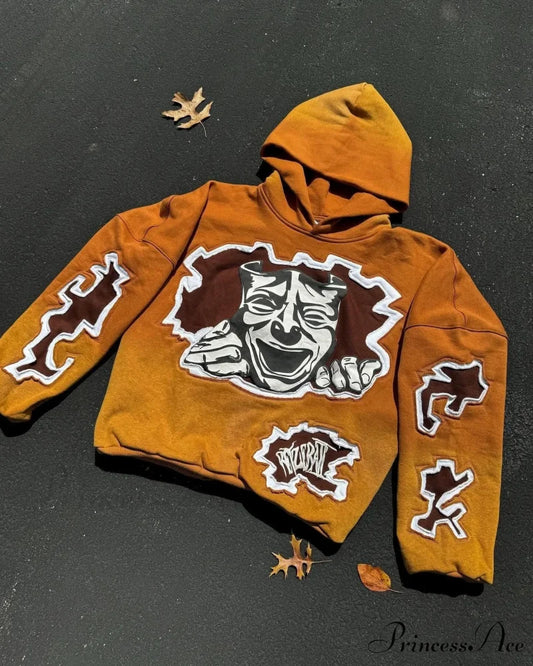 Animated Patch Embroidered Stylish Hoodie orange / M hoodies-241228