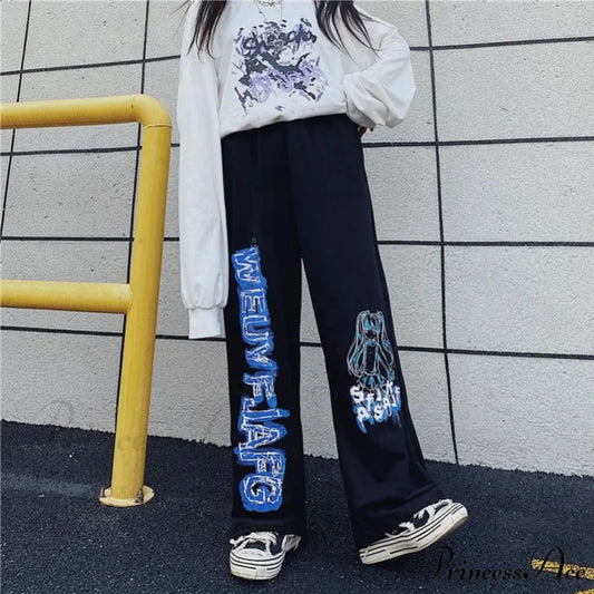Anime Print Baggy Street Dance Trousers pants-241228