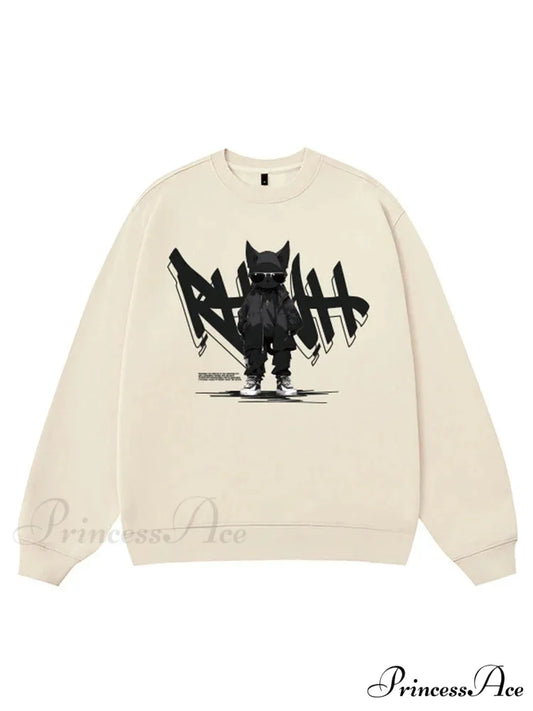 Anime Print Fleece Retro Sweatshirt apricot / M(40-50KG) Sweatshirt-241228
