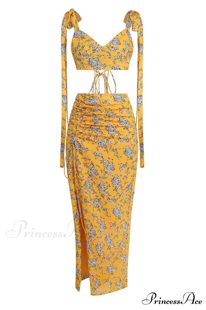Annabella Floral Stylish Two Piece Set S / Yellow