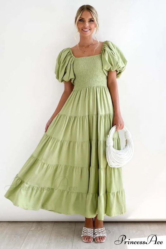 Anne Elegant Tiered Dress S / Olive