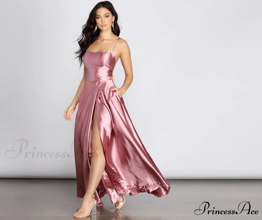 Anne Formal Stylish Lattice Satin Dress MAUVE / XS