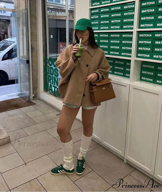 Antique Beige Collar Wool Overcoat coffee / XS overcoats-241228