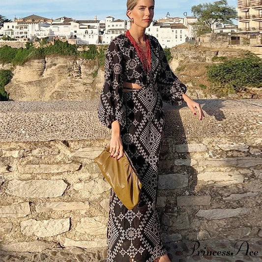 Antique Cultural Stitching Bohemian Dress Black / S bohodress-250126