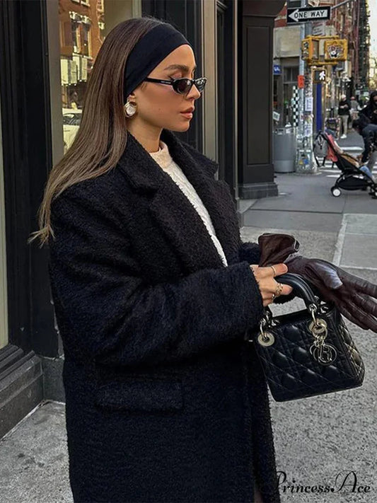 Antique Dark Woolen Dual-Buttoned Overcoat overcoats-241228