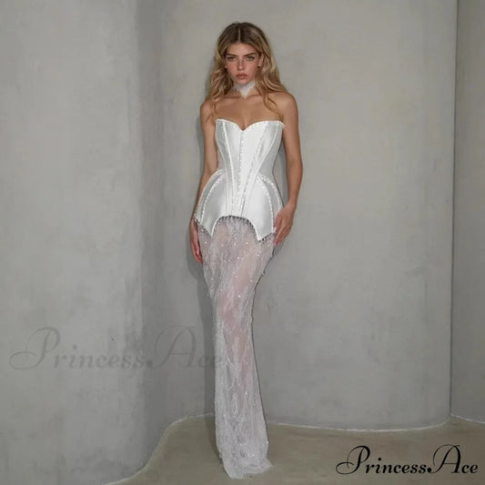 Antique Flowery Adorned Bandage Formal Dress white / XS promdress-250223